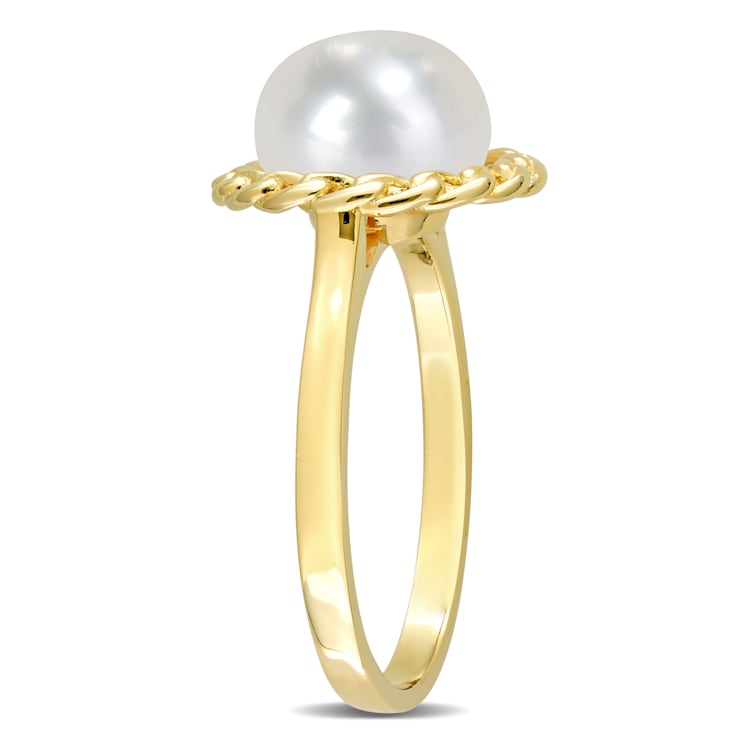 超人気高品質 Halo Pearl Cultured Freshwater 9-9.5MM Link Yellow in Ring アクセサリー