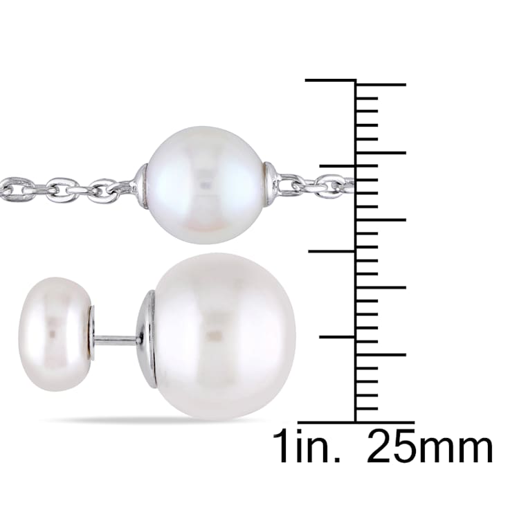 8-13MM Freshwater Cultured Pearl Stud Earrings and Pearl Necklace in
Sterling Silver