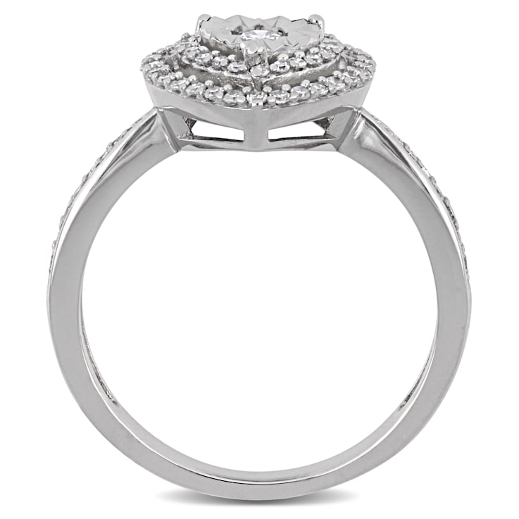 3/8 CT TW Diamond Halo Heart Engagement Ring in Sterling Silver