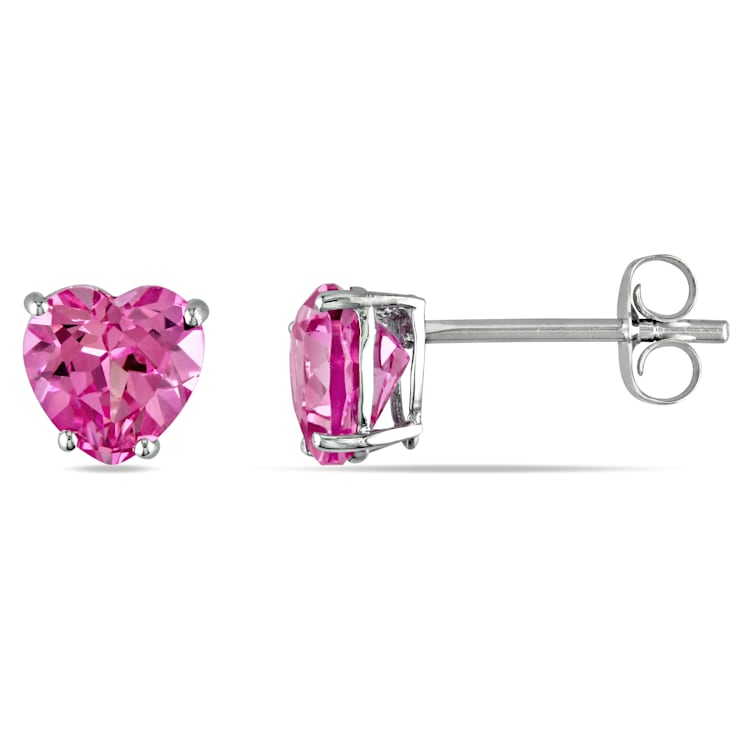 2 CT TGW Created Pink Sapphire Stud Earrings in 10K White Gold
