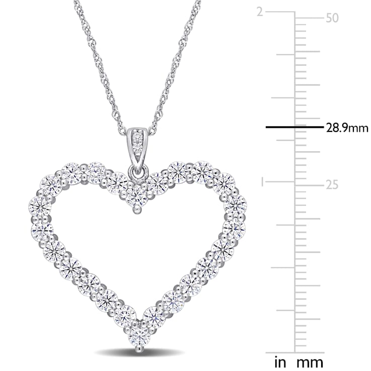 2 2/5 CT DEW Created Moissanite Heart Pendant with Chain in Sterling Silver