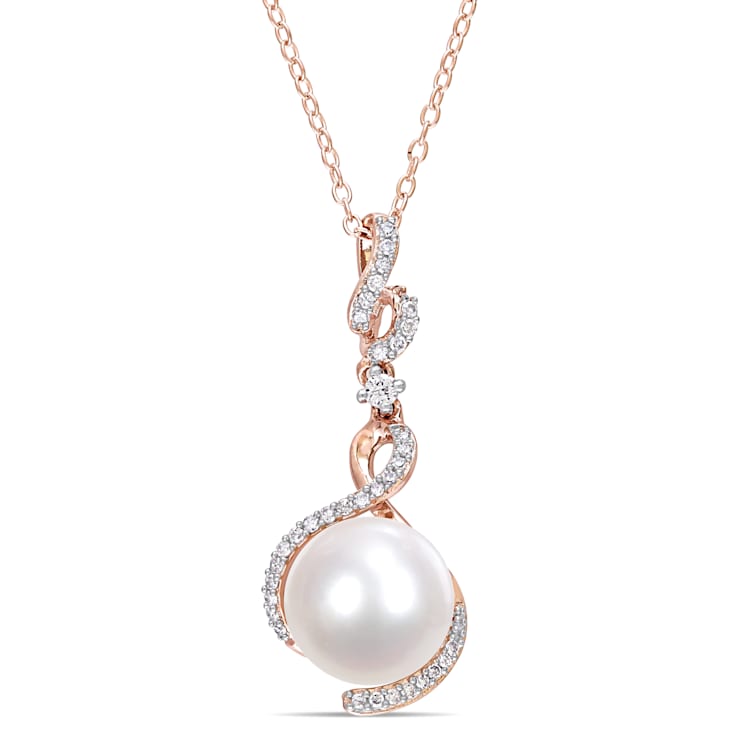 10-10.5MM Freshwater Cultured Pearl and 1/6 CT TW Diamond Pendant in
Rose Plated Sterling Silver