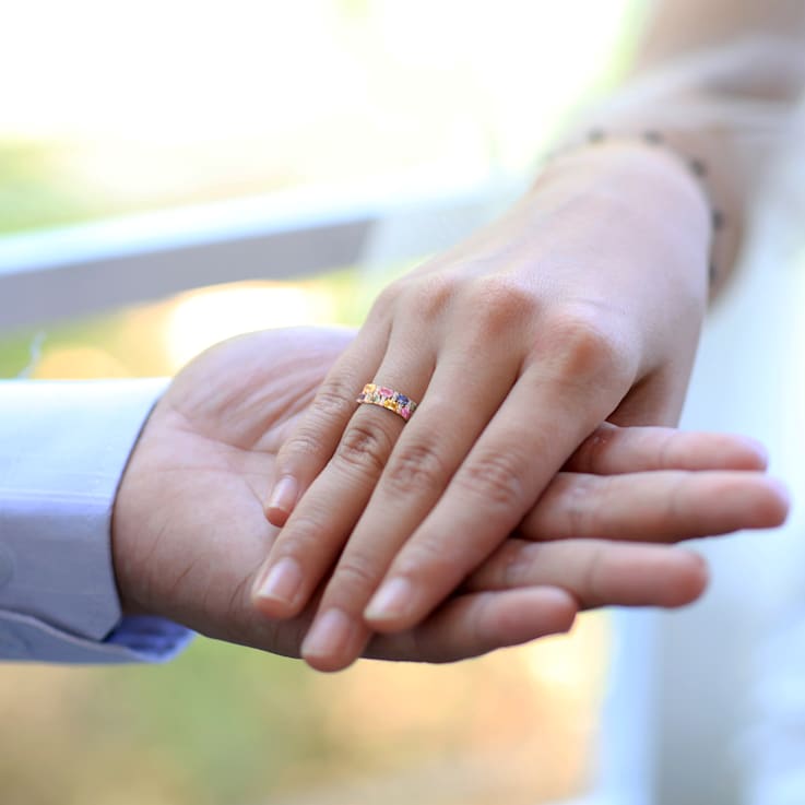 3 CT TGW Multi-Color Sapphire Semi-Eternity Ring in 14K Yellow Gold