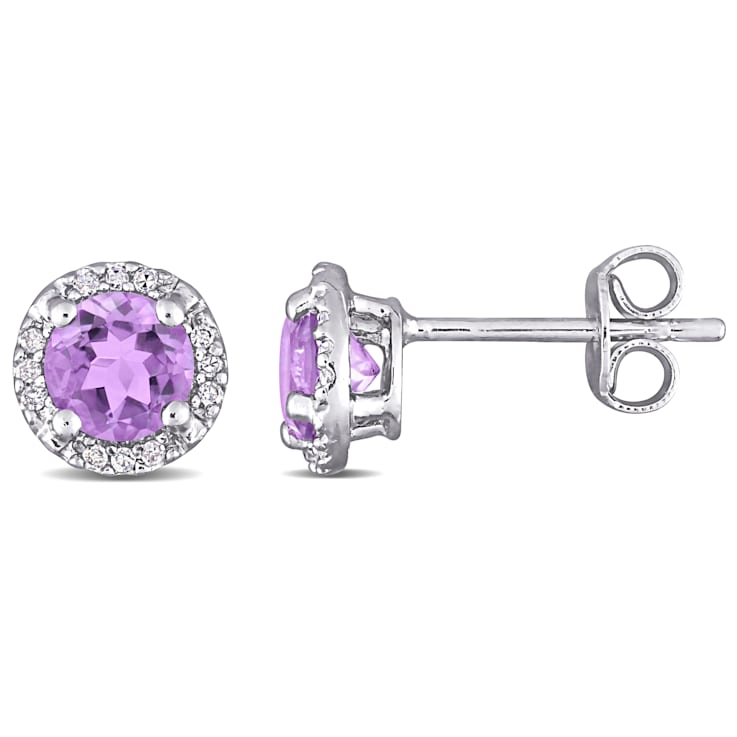 4/5  CT TGW Amethyst and Diamond Accent Halo Stud Earrings in Sterling Silver