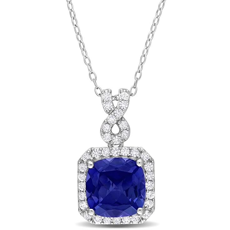6 2/5 CT TGW Simulated Tanzanite and Created White Sapphire Pendant with
Chain in Sterling Silver