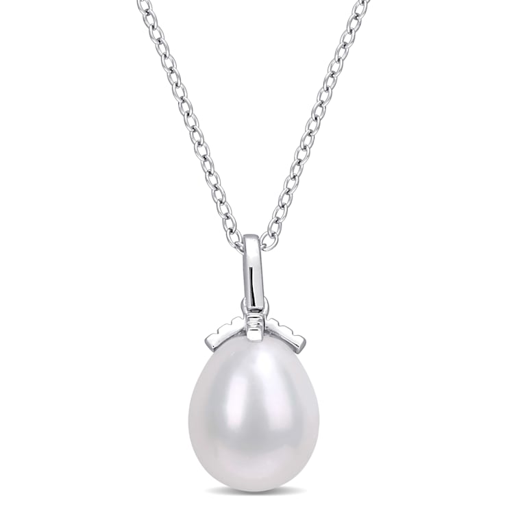 8.5-9MM Freshwater Cultured Pearl Drop Pendant with Chain in Sterling Silver