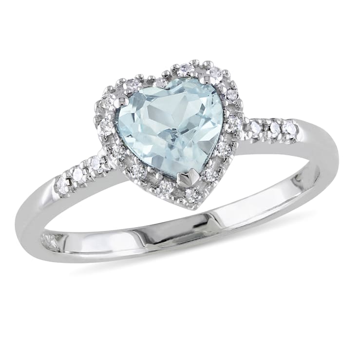 5/8 CT TGW Aquamarine and 1/10 CT TW Diamond Heart Halo Ring in Sterling Silver