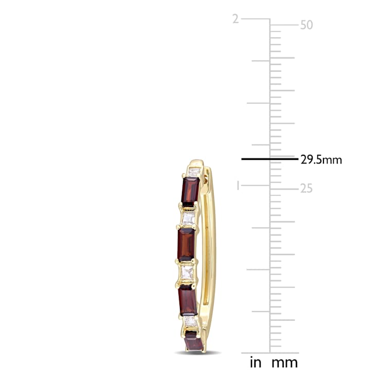 3 CT TGW Baguette Garnet & White Topaz Hoop Earring in Yellow Plated
Sterling Silver