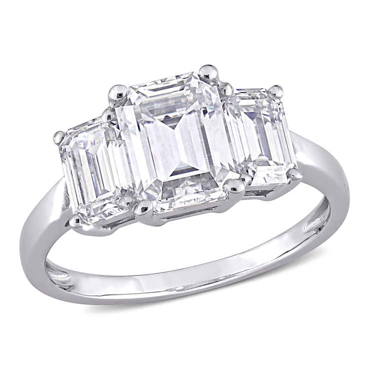 2-3/4 CT DEW Created Moissanite 3-Stone Engagement Ring in 10K White Gold