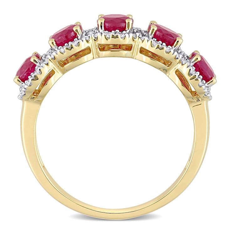 1 3/4 CT TGW Ruby and 1/5 CT TW Diamond Semi-Eternity Ring in 14K Yellow Gold