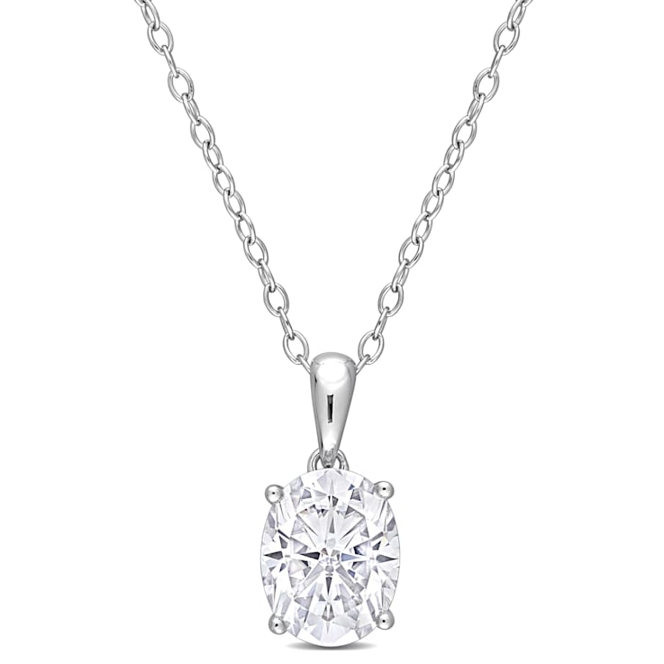 2 CT DEW Created Moissanite Solitaire Pendant with Chain in Sterling Silver