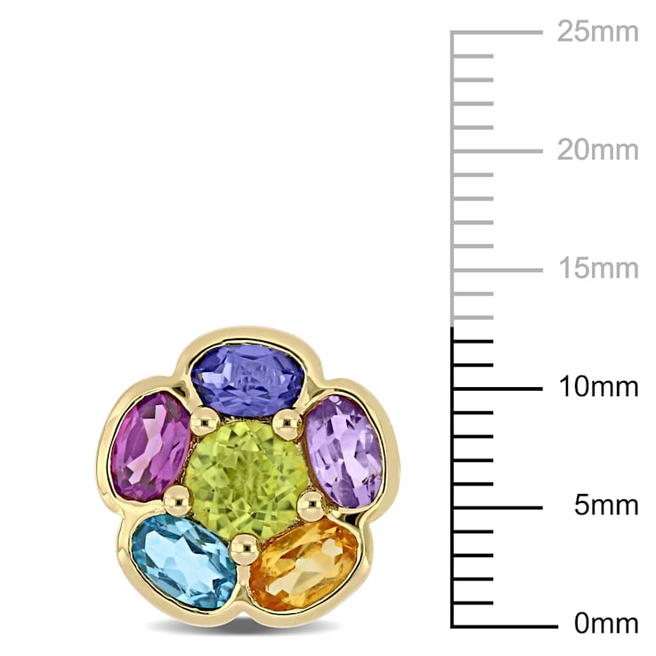 3 5/8 CT TGW Multi Gemstone Floral Stud Earrings in 18k Yellow Gold Over
Sterling Silver