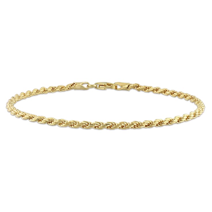 2.2mm Rope Chain Bracelet in 18k Yellow Gold Plated Sterling Silver, 7.5 in