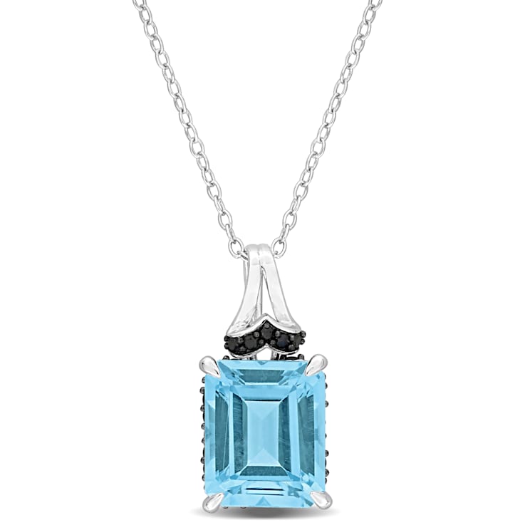 7 3/4 CT TGW Sky Blue Topaz and Black Sapphire Pendant with Chain in
Sterling Silver