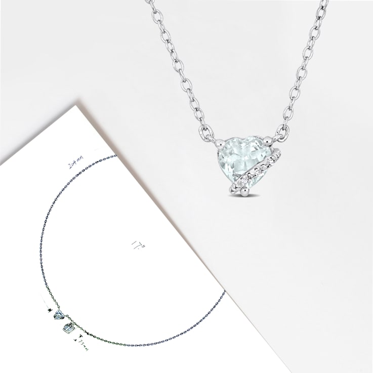 5/8 CT TGW Aquamarine and Diamond Accent Heart Swirl Pendant with Chain
in Sterling Silver
