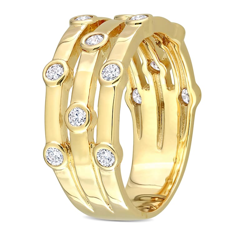 1/2 CT TGW Lab Grown Diamond Triple Row Ring in 18K Yellow Gold Plated
Sterling Silver
