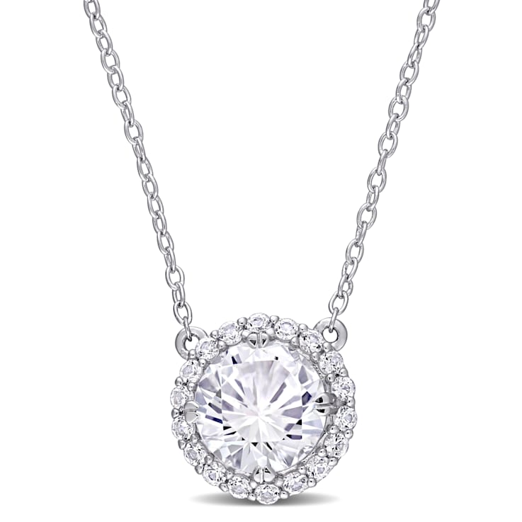2 3/4 CT TGW Created White Sapphire Solitaire Halo Drop Pendant with
Chain in Sterling Silver