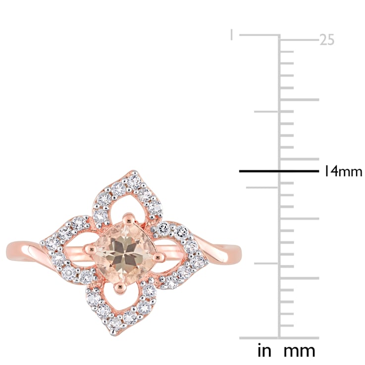 4/5 CTW Morganite and White Topaz Floral Ring in Rose Plated Sterling Silver