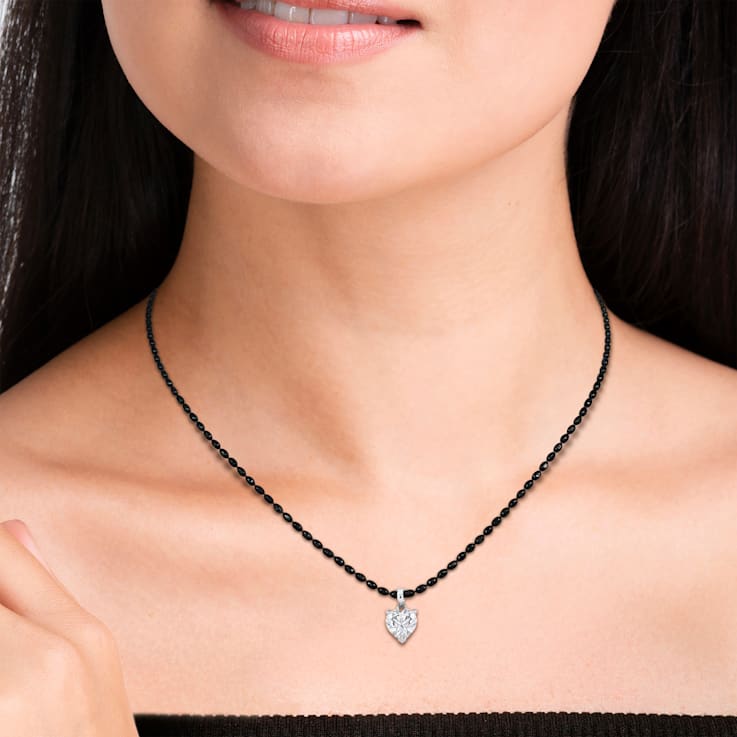 1 CT DEW Created Moissanite Pendant with Diamond Cut Chain in Sterling
Silver with Black Rhodium