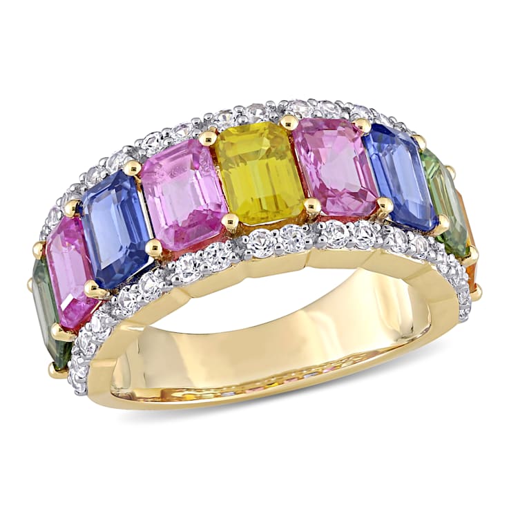 6 4/5 CT TGW Multi-Color Sapphire Anniversary Band Ring in 14K Yellow Gold