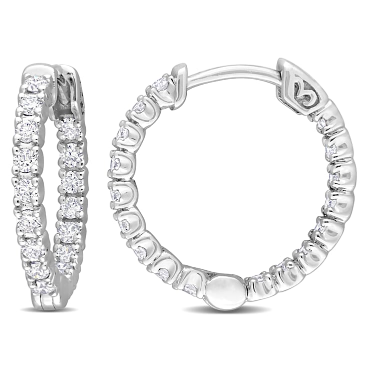 1/2 CT TW Diamond Hoop Earrings in 14K White Gold