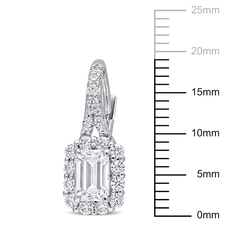 1 5/8 CT DEW Created Moissanite Halo Leverback Earrings in Sterling Silver