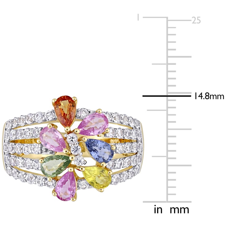 2 7/8 CT TGW Multi-Color Sapphire Floral Ring in 14K Yellow Gold