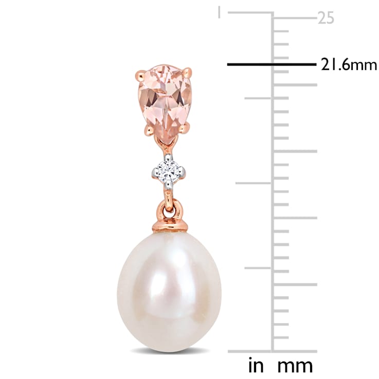 8-8.5MM Freshwater Cultured Pearl, 4/5 CT TGW Morganite, Diamond Accent
Earrings in 14K Rose Gold