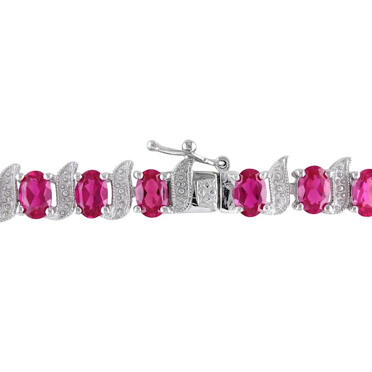 18 CT TGW Created Ruby and Diamond S-Link Bracelet in Sterling Silver