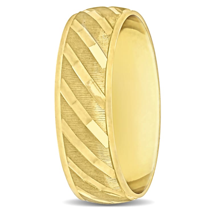 Men's 6mm Striped Wedding Band in 10K Yellow Gold