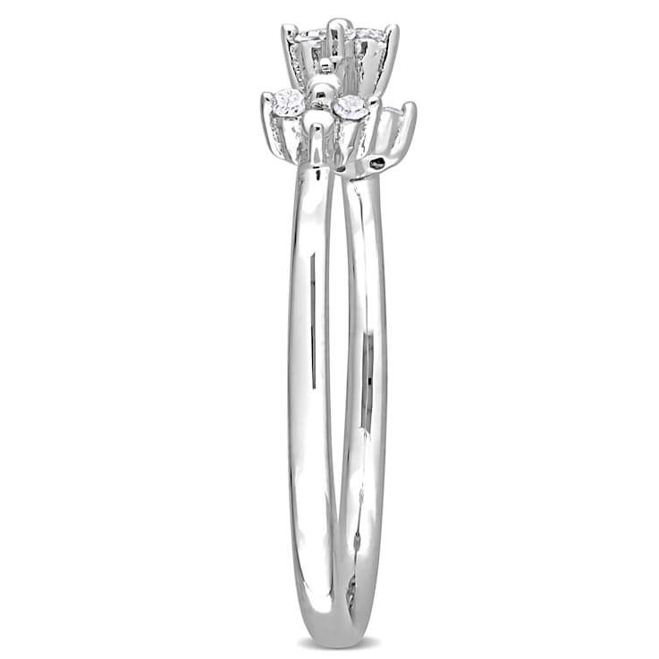1/10 CT TW Diamond Floral Promise Ring in Sterling Silver