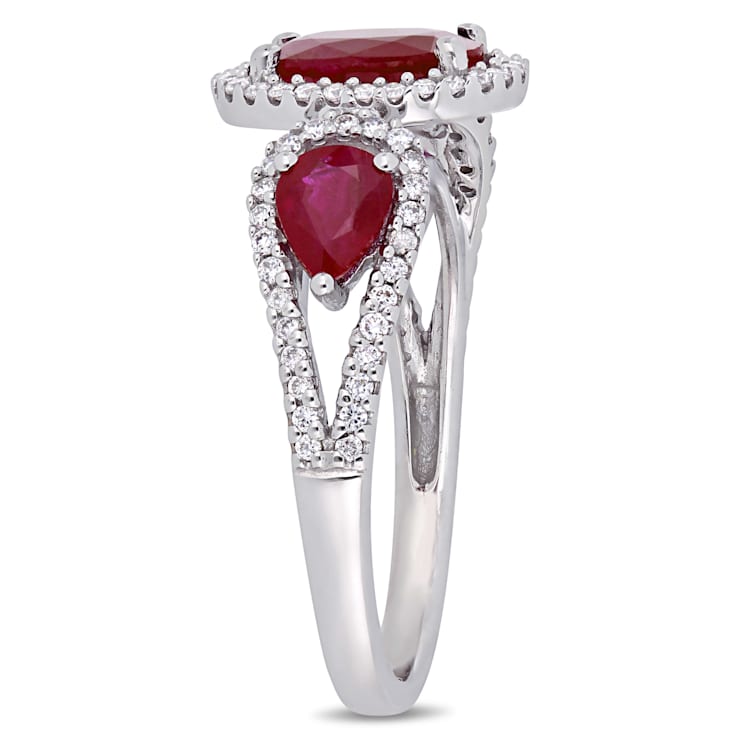 2 1/6 CT TGW Ruby and 1/3 CT TW Diamond Three Stone Ring in 14K White Gold