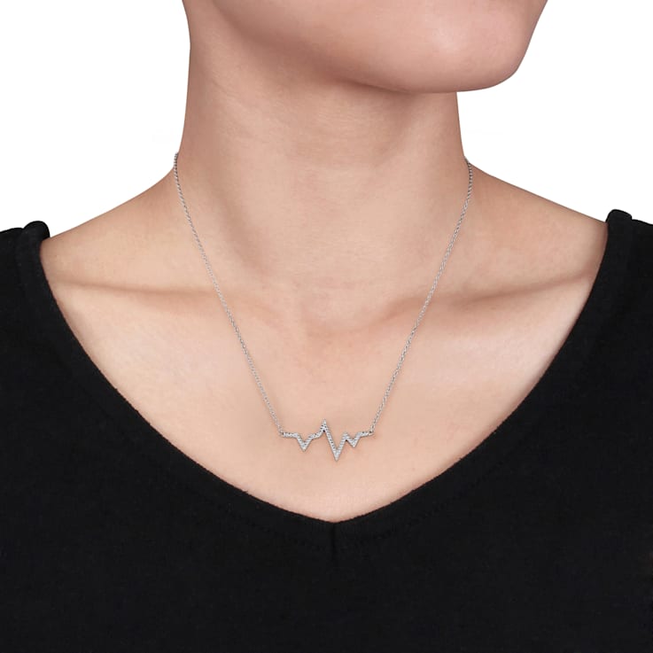 Diamond Heartbeat Necklace in Sterling Silver