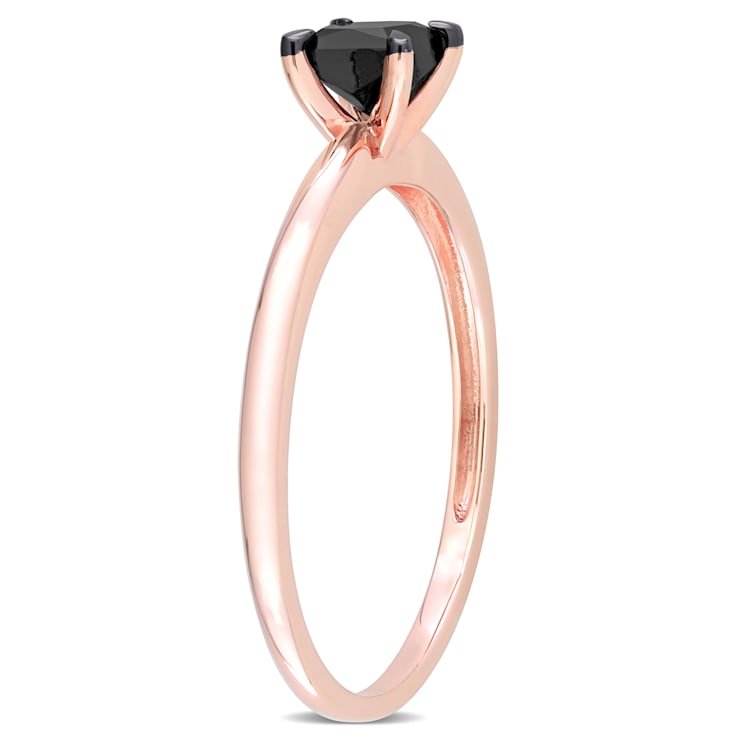 1/2 ct Black Diamond Solitaire Engagement Ring in 14K Rose Gold