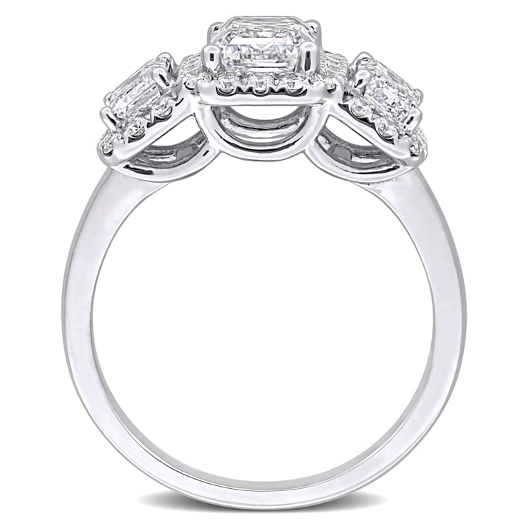 3 CT TW Lab-Grown Diamond Halo 3-Stone Ring in 14K White Gold