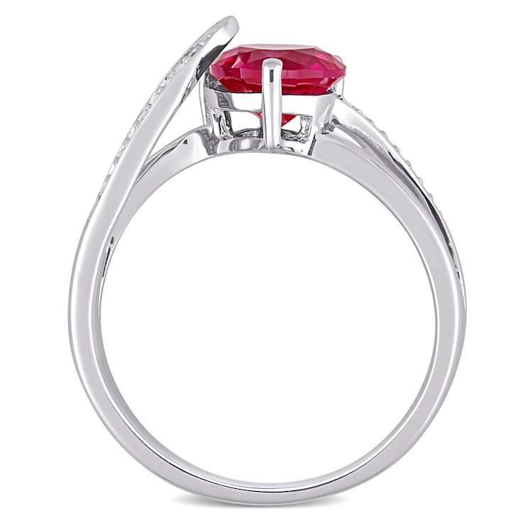 1 5/8 CT TGW Created Ruby and Diamond Accent Heart Ring in Sterling Silver