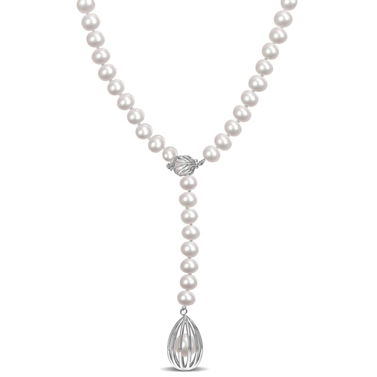 7-7.5 MM Freshwater Cultured Pearl Drop Necklace in Sterling Silver