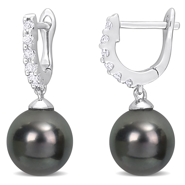 8.5-9MM Black Tahitian Pearl and 3/8 CT TGW White Topaz Drop Cuff
Earrings in Sterling Silver