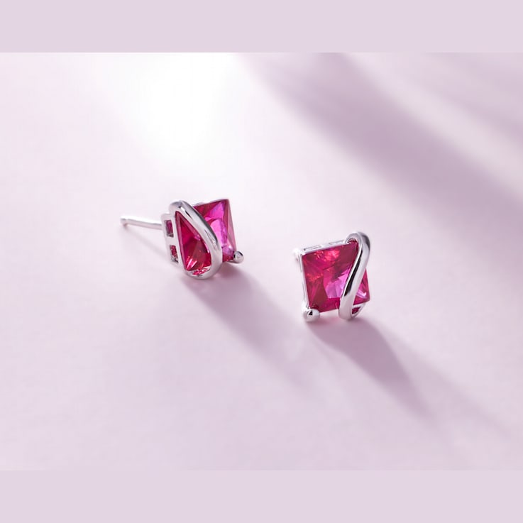2-1/3ctw Created Ruby Stud Earrings in Sterling Silver