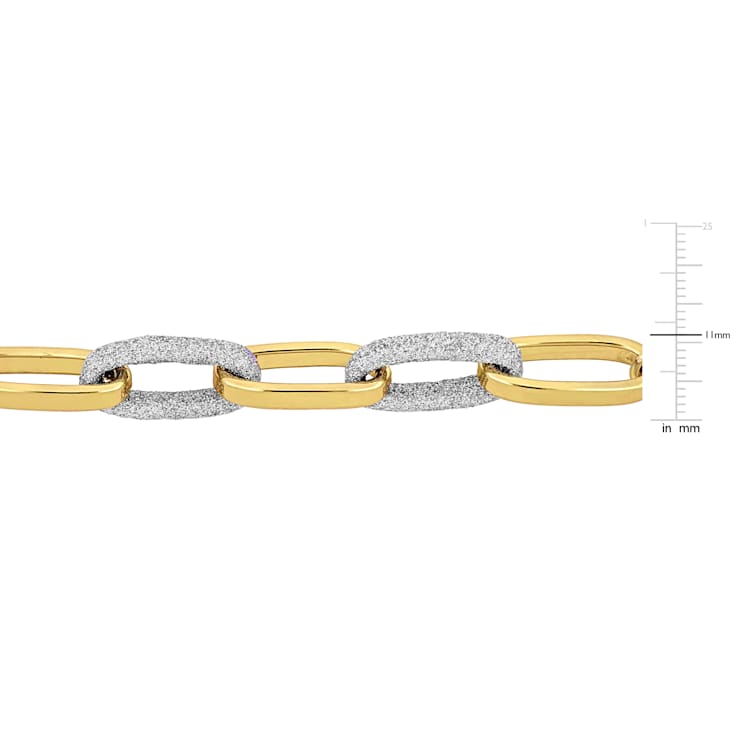 White Enamel Oval Link Bracelet in Yellow Plated Sterling Silver