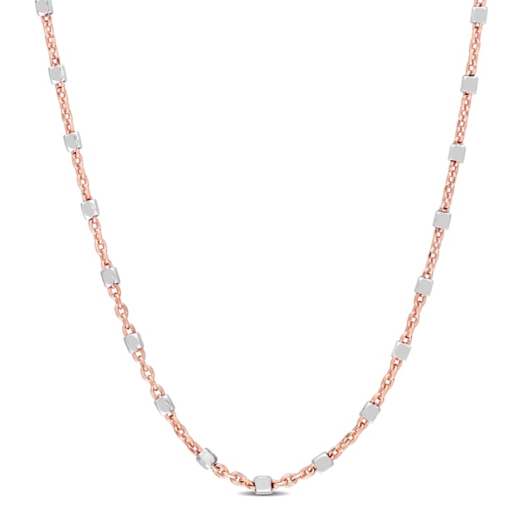 1.3MM White Beaded Chain Necklace in Rose Plated Sterling Silver