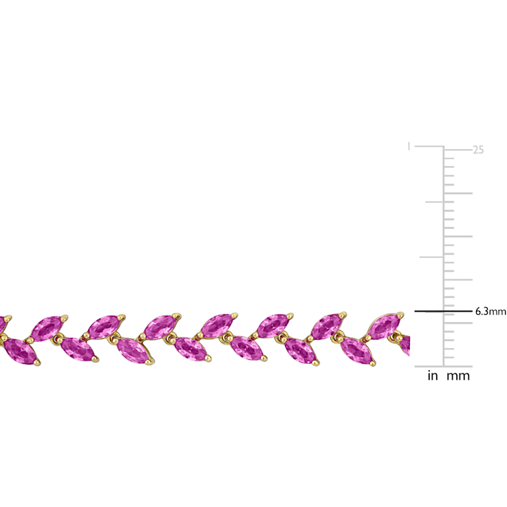 29 1/2 CT TGW Created Pink Sapphire Leaf Necklace in Yellow Plated
Sterling Silver