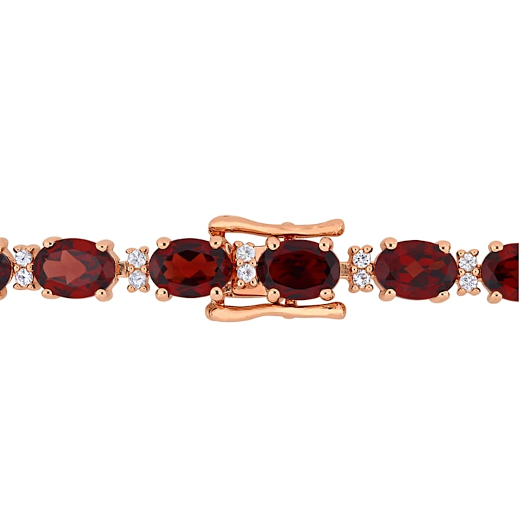 19 5/8 CT TGW Garnet and White Sapphire Tennis Bracelet in Rose Plated
Rhodium Over Sterling Silver
