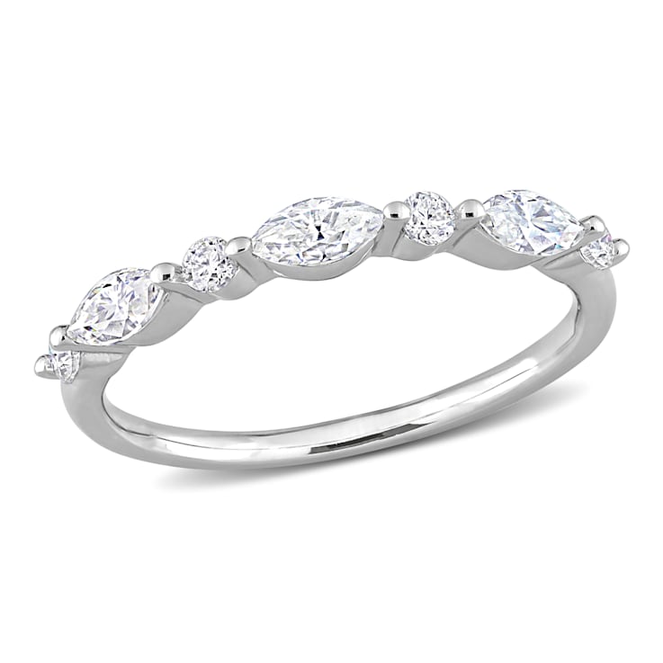 1/2 CT DEW Created Moissanite Semi-Eternity Ring in Sterling Silver