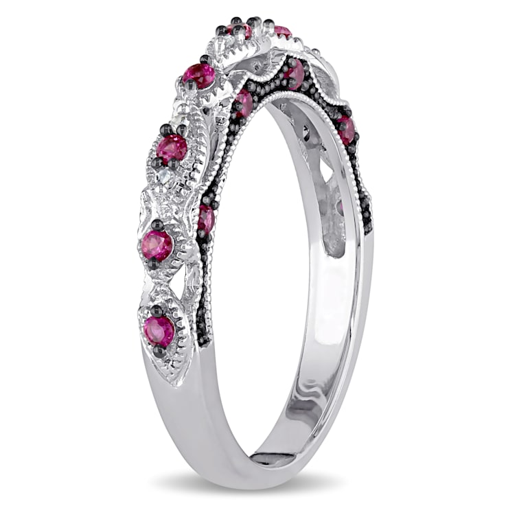 1/3 CT TGW Created Ruby and Diamond Vintage Anniversary Ring in 10K
White Gold with BlacK Rhodium