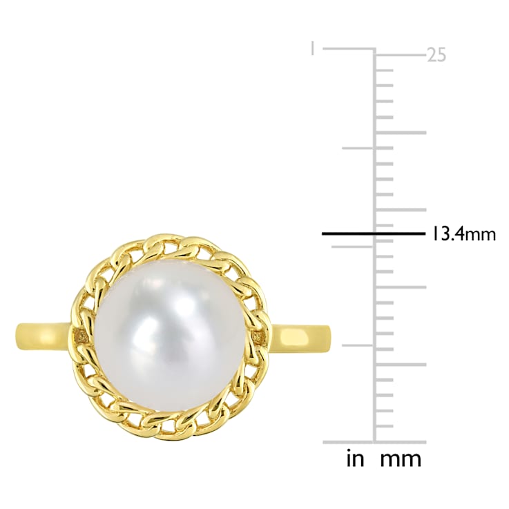 9-9.5MM Freshwater Cultured Pearl Halo Link Ring in Yellow Plated
Sterling Silver