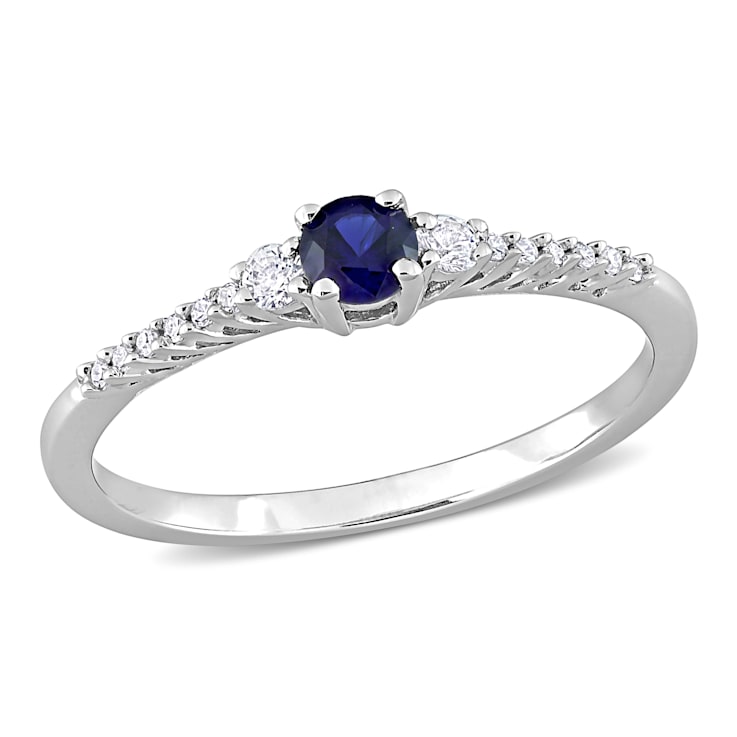 1/3 CT TGW Created Blue and White Sapphire with Diamond Accent Ring in
Sterling Silver