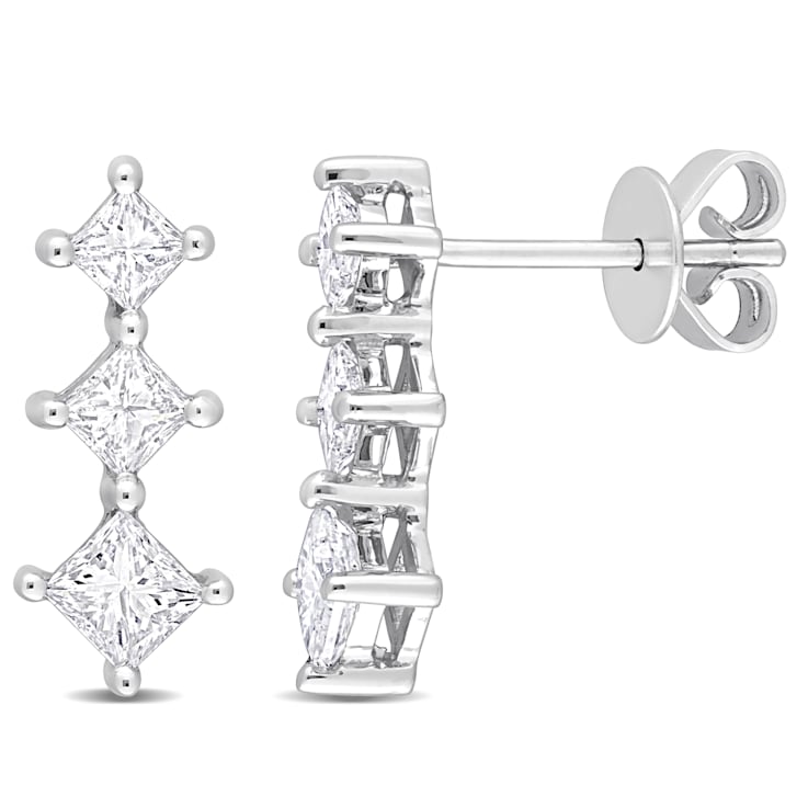 1 CT TW Diamond 3-Stone Drop Earrings in 14K White Gold