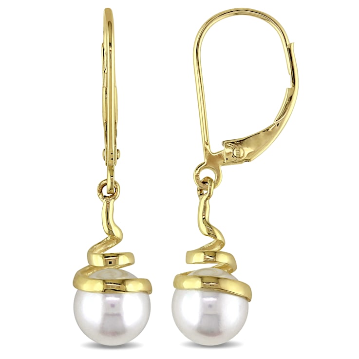 6.5-7MM Freshwater Cultured Pearl Spiral Earrings in 10K Yellow Gold