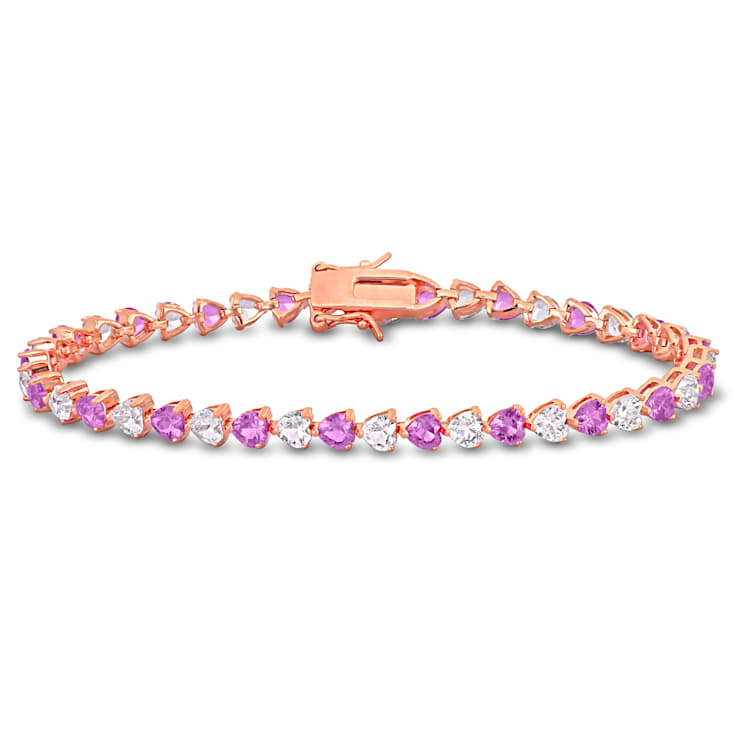 12 CT TGW Created Pink and White Sapphire Bracelet in Rose Plated
Rhodium Over Sterling Silver